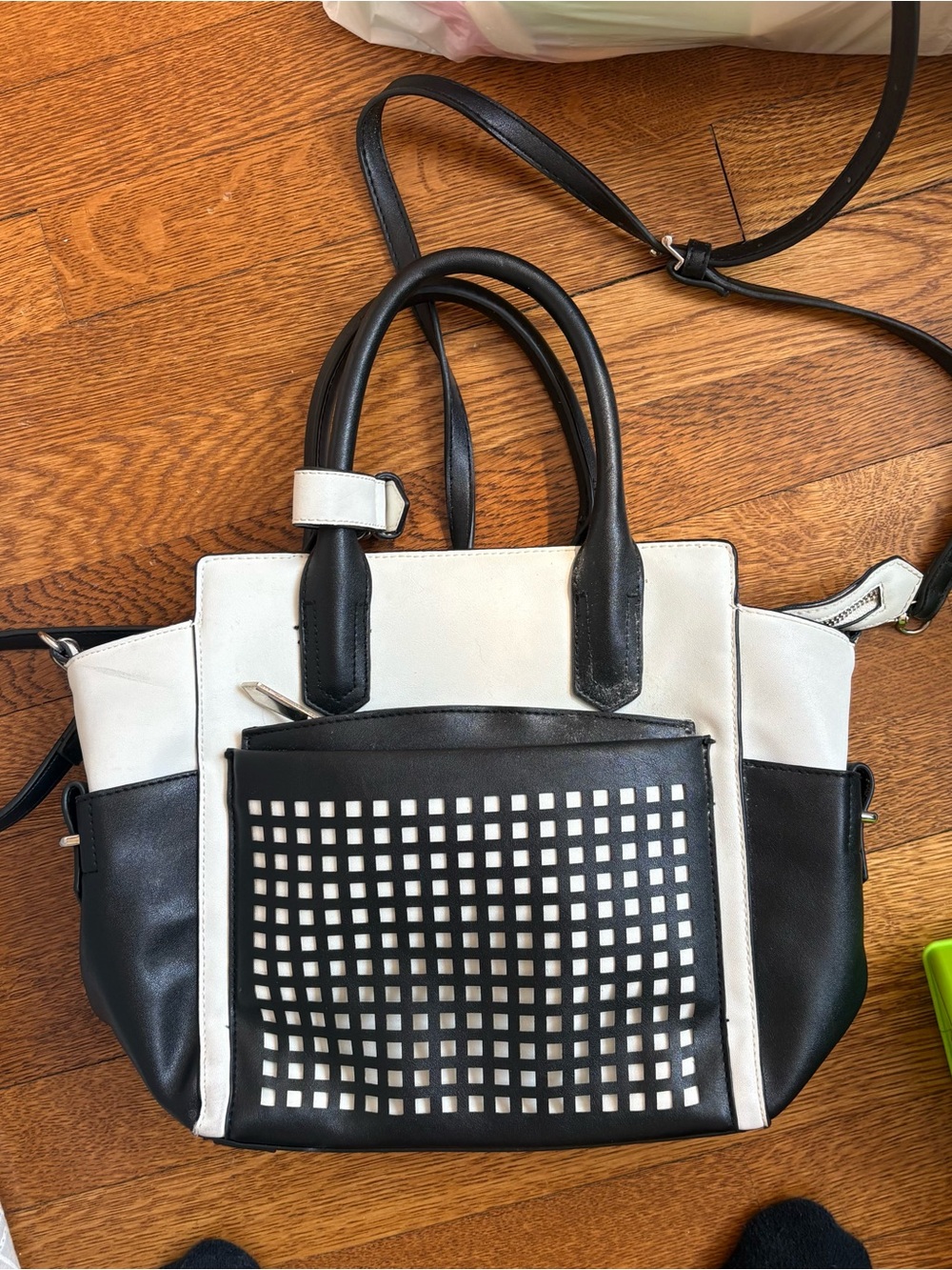 Reed Krakoff Black and White Leather Tote with Front Grid Detail